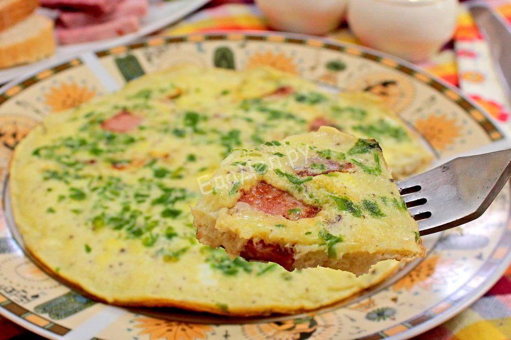 Английский завтрак — жареные яйца с ветчиной