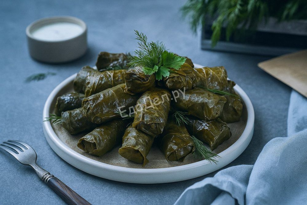 Долма с мясом и рисом в виноградных листьях
