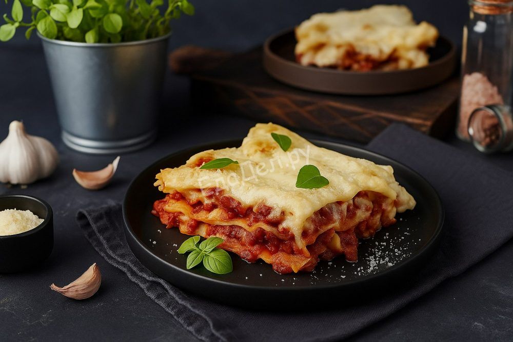 Лазанья с говяжьим фаршем, запечённая в духовке