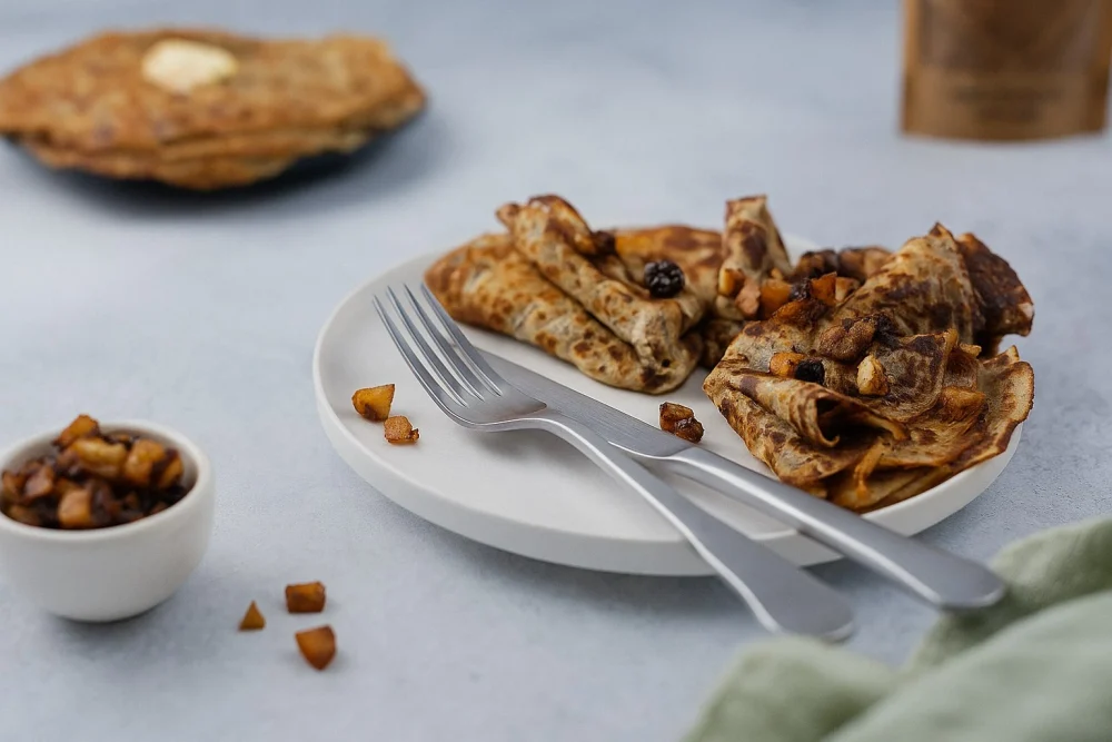 Блины с яблоками и черносливом