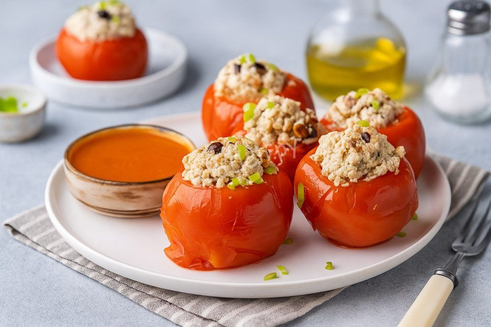 Помидоры, фаршированные тофу, на пару