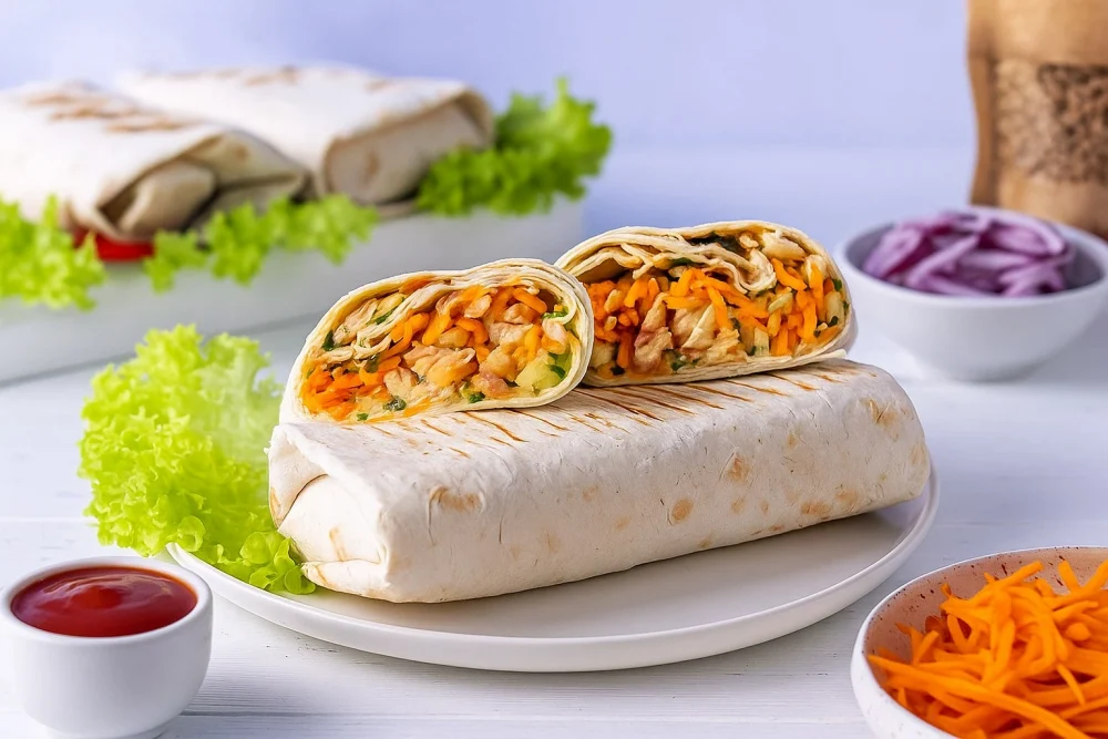 Шаурма из куриной грудки в лаваше на сковороде