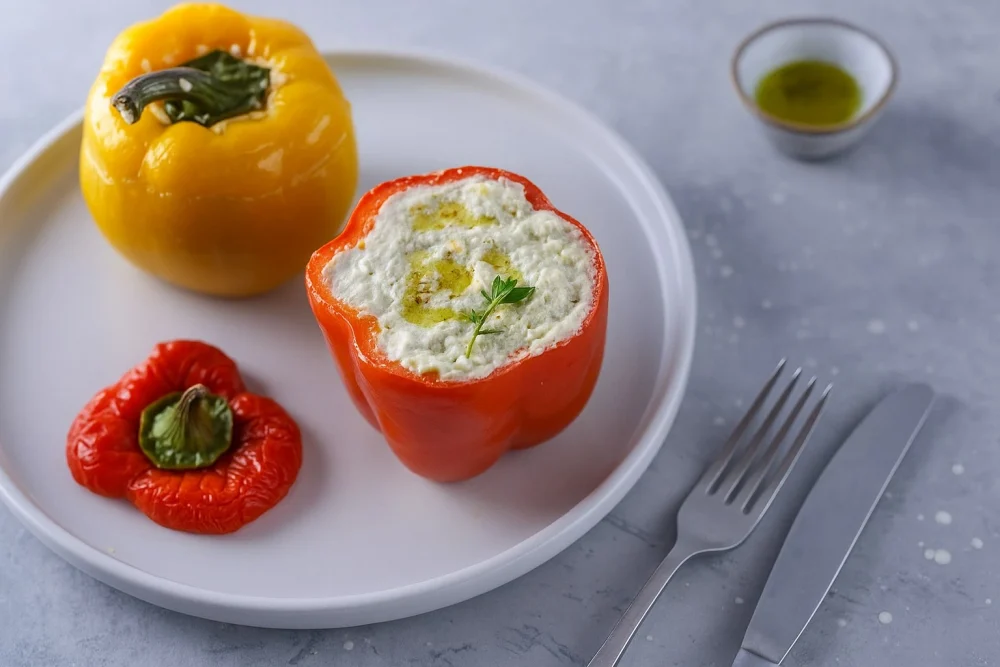 Запечённый перец фаршированный чечевицей