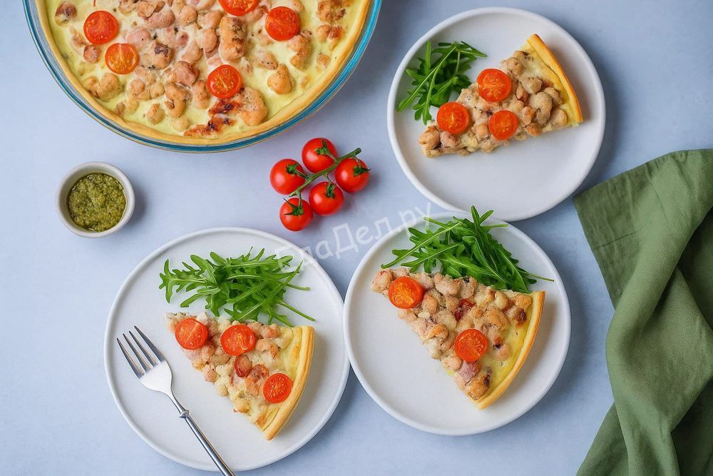 Киш с курицей (слоёное тесто)