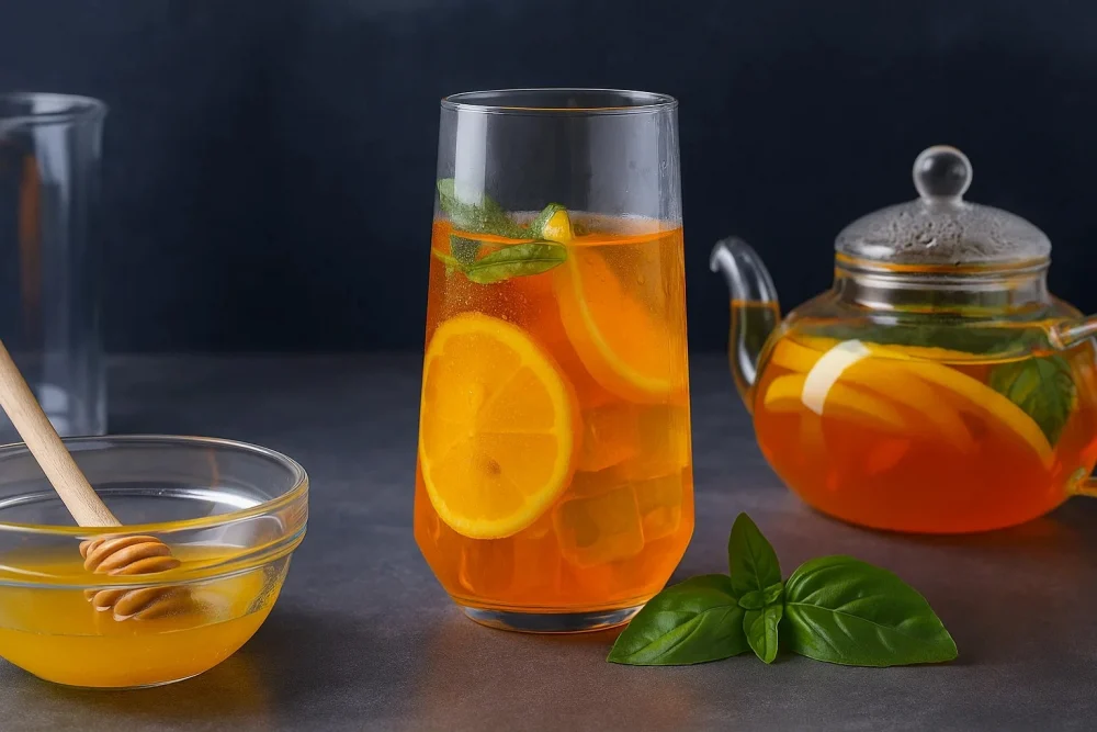 Холодный чай с лимоном и базиликом